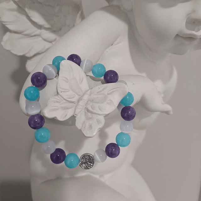Bracelet Œil de chat, Améthyste & Amazonite